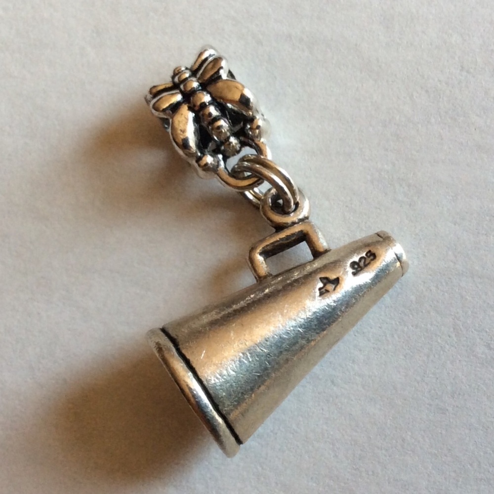 Vintage 925 Marked Sterling Silver Cheerleader Megaphone Charm Tag Pendant